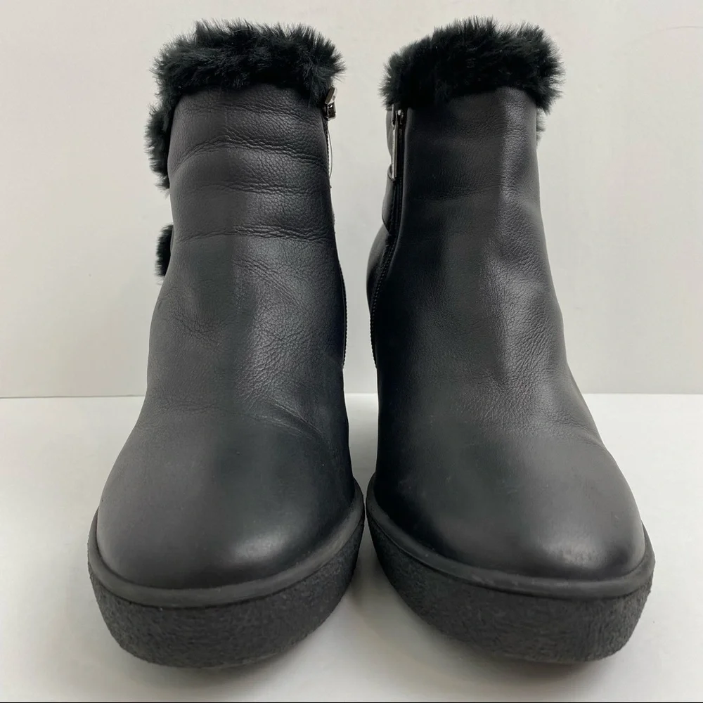 Aquatalia By Marvin K. size 11 Women’s Black Cameron Faux Fur Trim Wedge Bootie